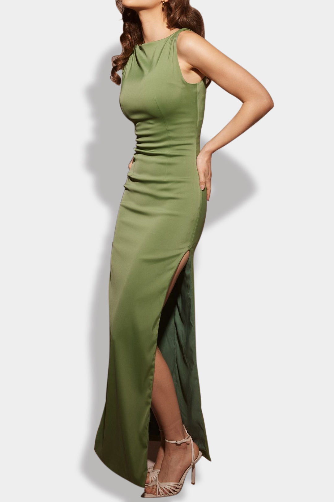 Solid Side Slit Zipper Sleeveless Maxi Dress