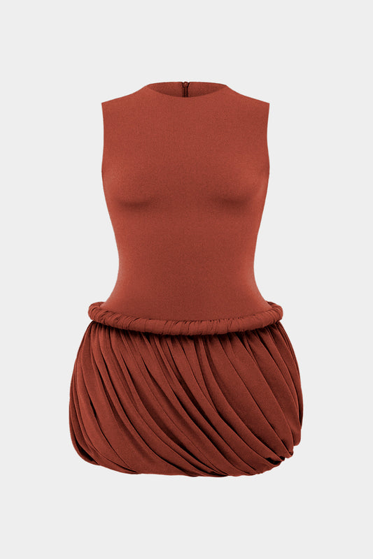 Plus Size Patchwork Ruched Twist Knot Sleeveless Mini Dress