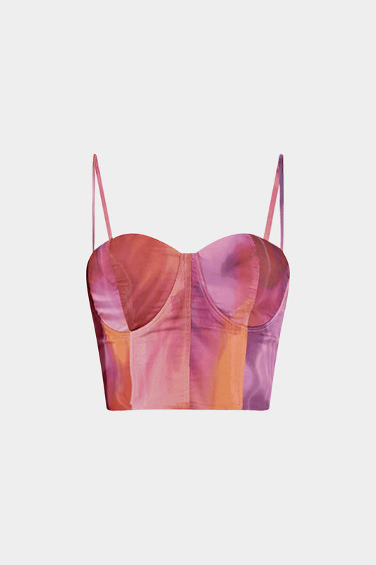 Watercolor Pattern Satin Slip Bustier Cami Top