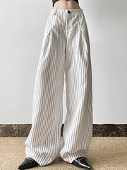 White Vintage Stripe Print Cargo Pants