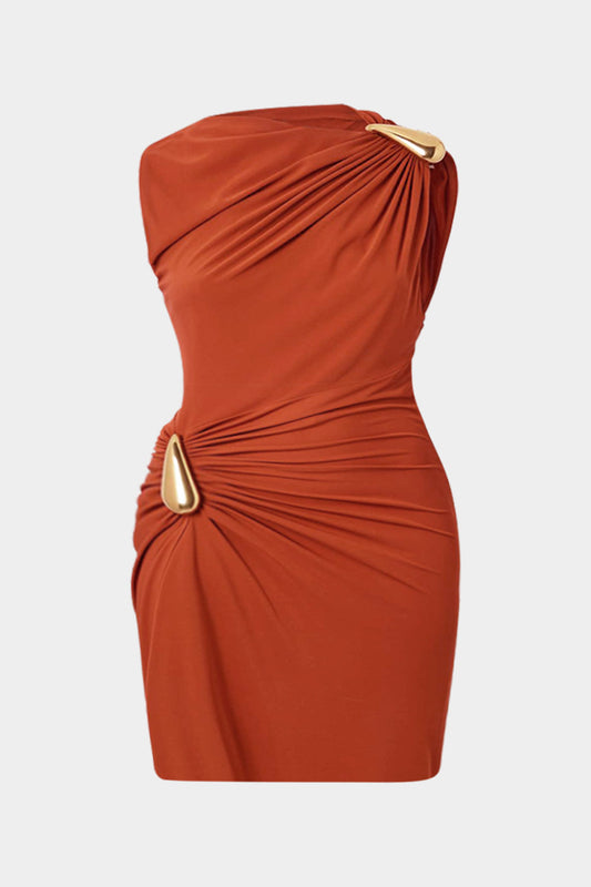 Plus Size Ruched Metallic Decor Sleeveless Mini Dress