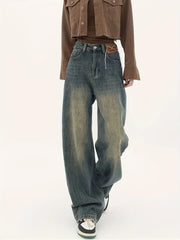 Vintage Distressed Baggy Boyfriend Jeans with Slash Pockets