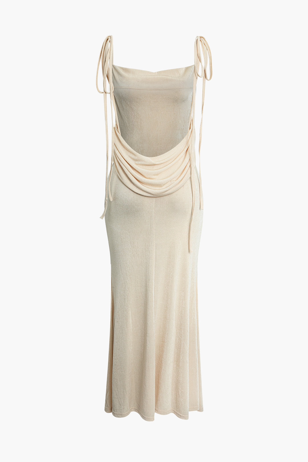 Solid Color French Cowl Neck Backless Tie Maxi Dress