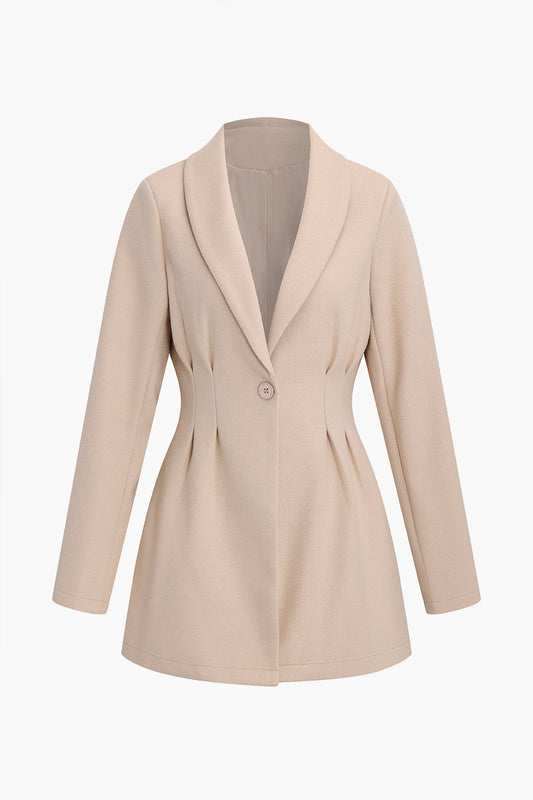 Ruched Waist Woolen V-neck Jacket