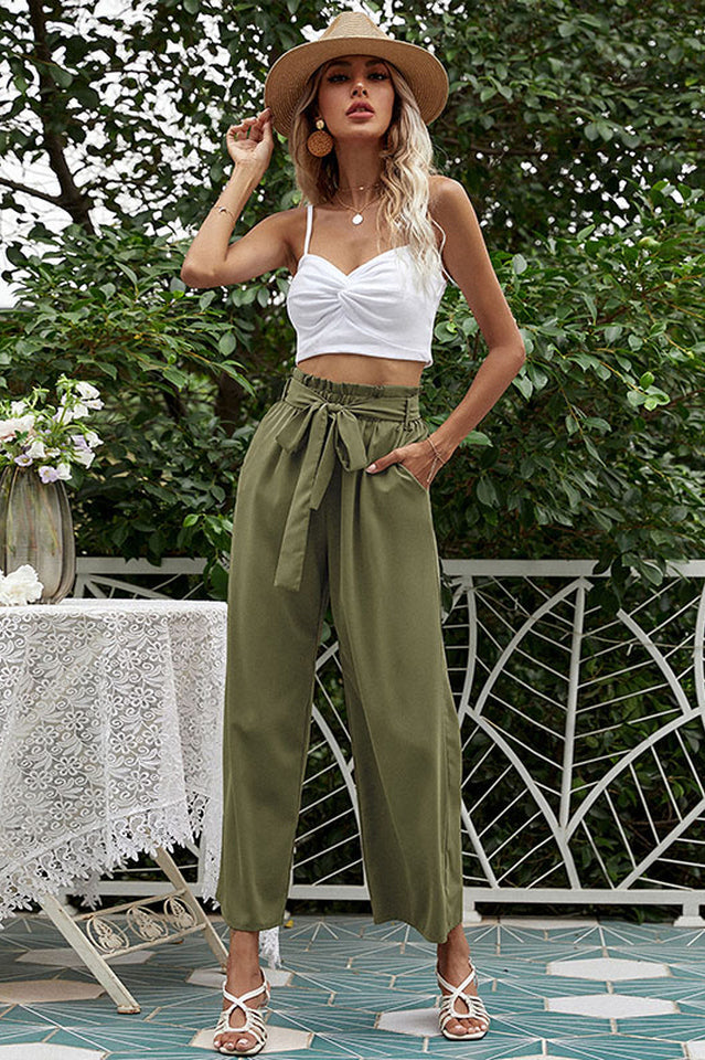 Basic Wide Leg Pants With Belt