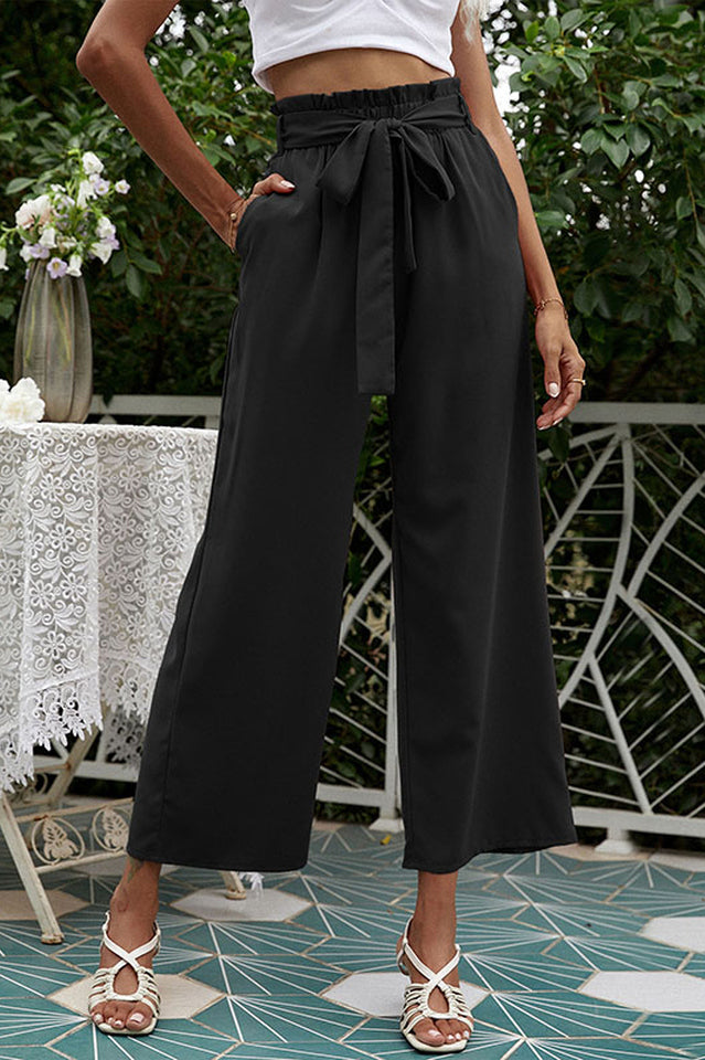 Basic Wide Leg Pants With Belt