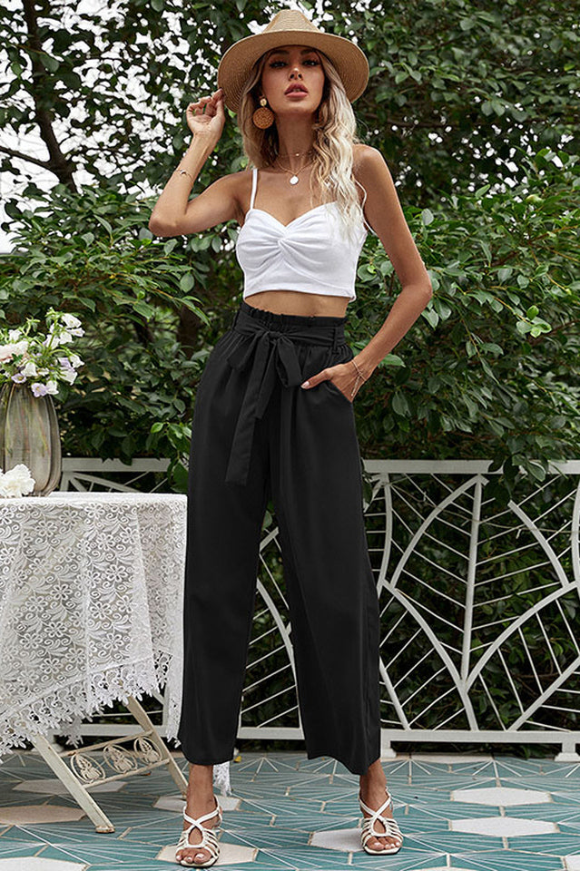 Basic Wide Leg Pants With Belt