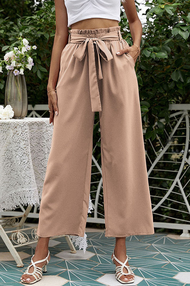 Basic Wide Leg Pants With Belt