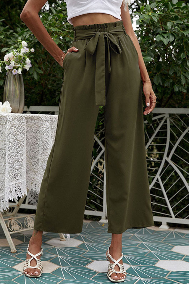 Basic Wide Leg Pants With Belt