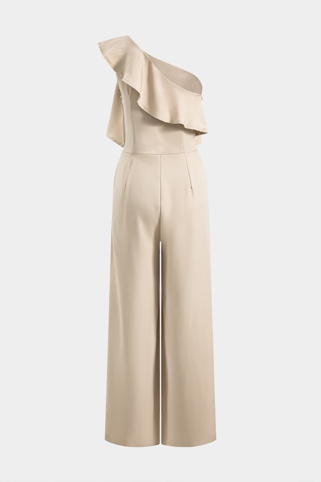 Solid Ruffle Zipper One Shoulder Sleeveless Jumpsuit