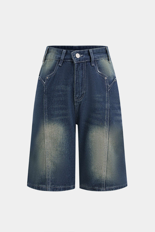 Denim Straight Leg Patchwork Shorts