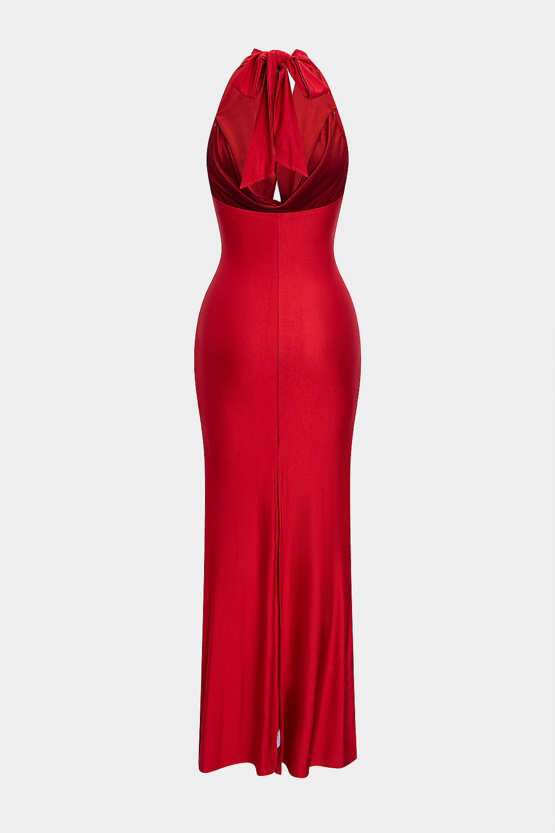 Halter Draped Cowl Neck Tie-Back Ruched Backless Sleeveless Maxi Dress