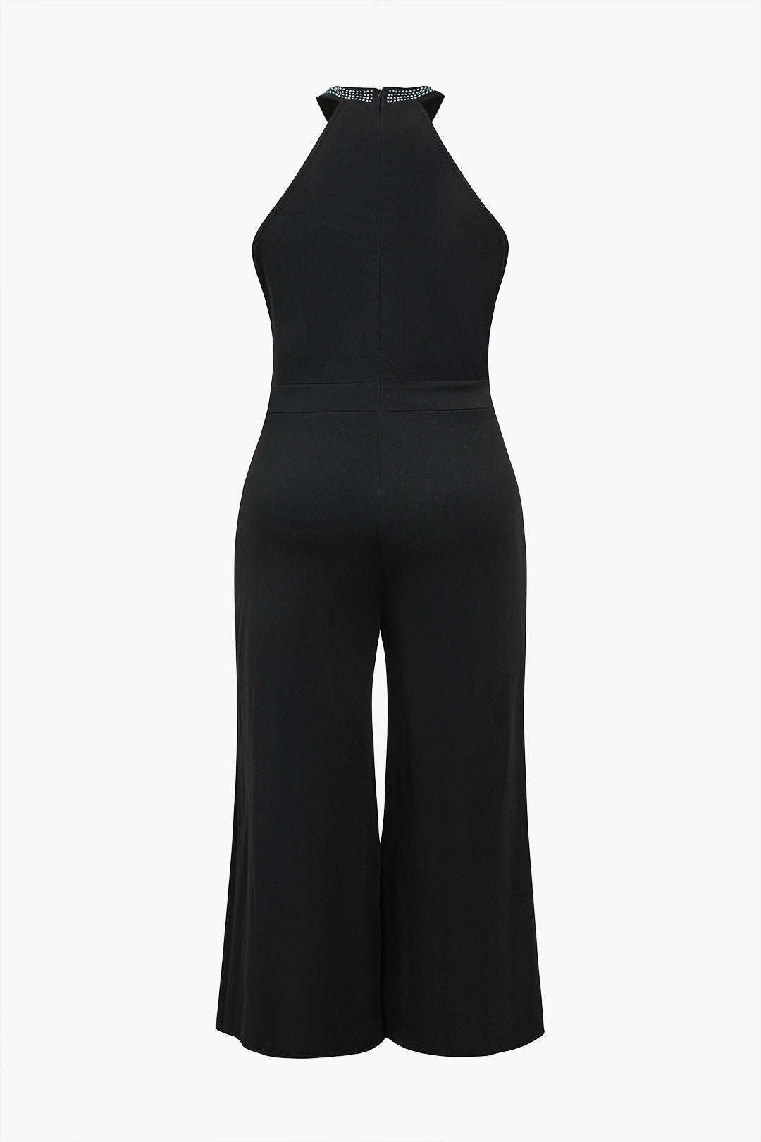 Plus Size Rhinestone Cut Out Zipper Jumpsuit