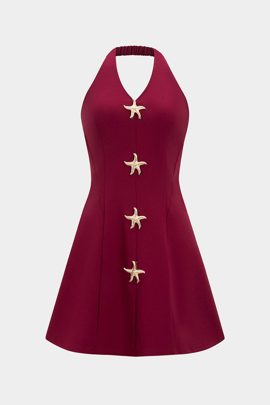 Halter Neck Metallic Starfish Decor Mini Dress