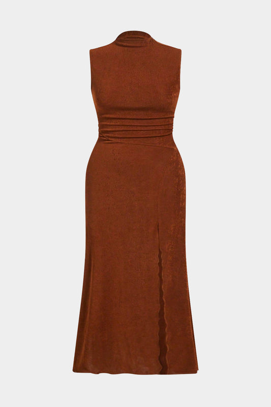 Plus Size Ruched Slit Sleeveless Maxi Dress