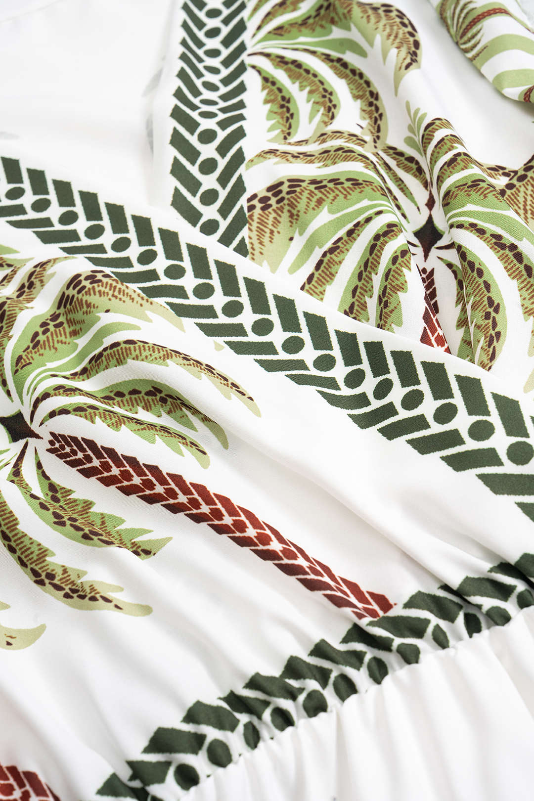Coconut Palm Branches Leaves Print V-Neck Short Sleeve Maxi Dress