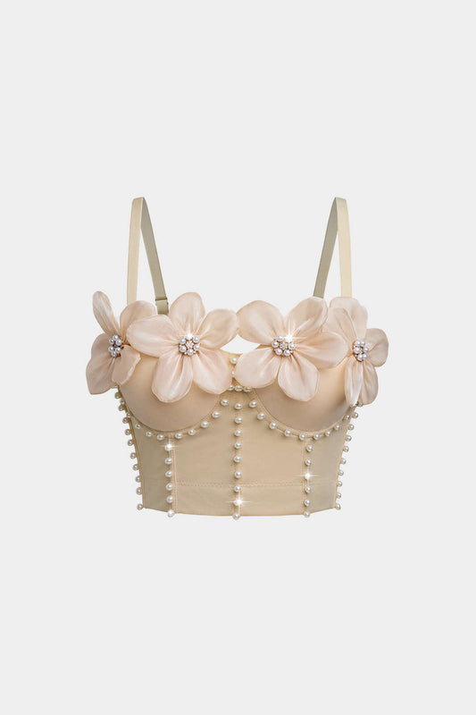 Bustier 3D Floral Rhinestone Pearl Cami Top