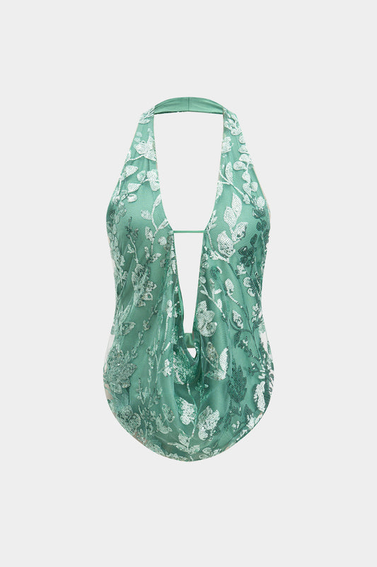 Cut Out Backless Sequin Slip Cami Top