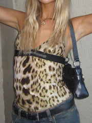 Y2k V-Neck Cami Top with Leopard Print