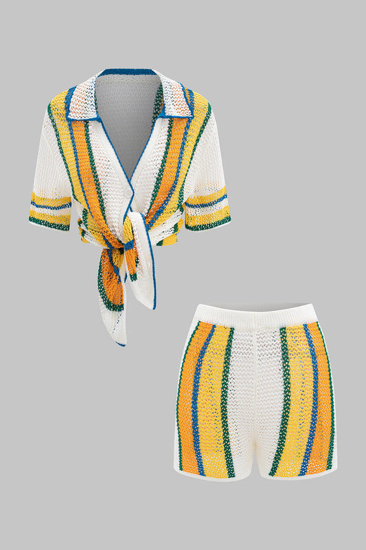 Knit V-Neck Top And Shorts Set