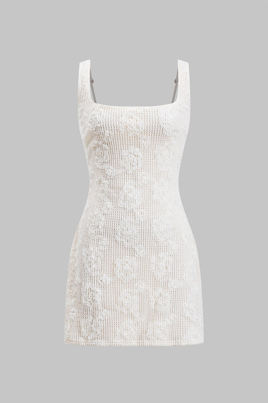 Jacquard Square Neck Tie Back Mini Dress
