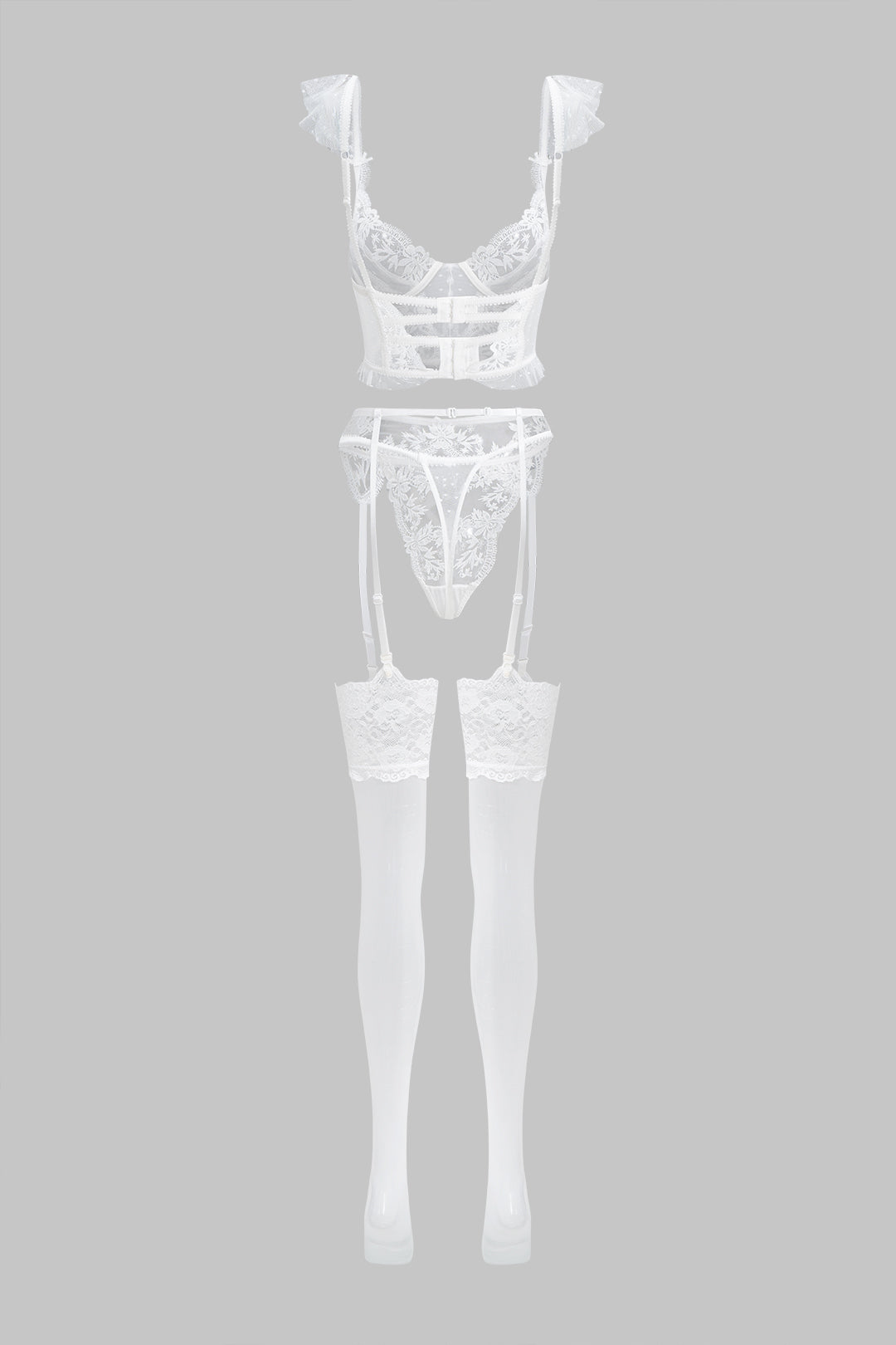 Lace Trim Bra Five-Piece Lingerie Garter Set