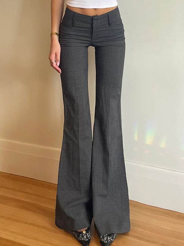 Dark Grey Vintage Pleated Flare Leg Pants