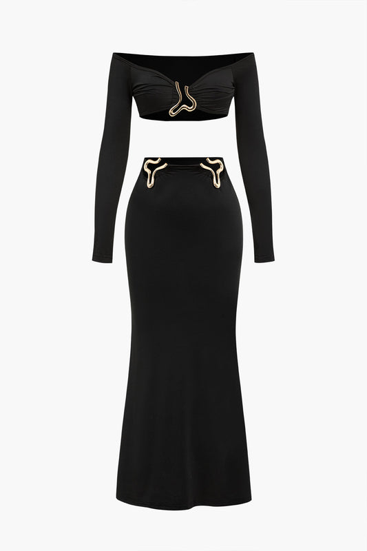 Crop Off Shoulder Top And Skirt Set