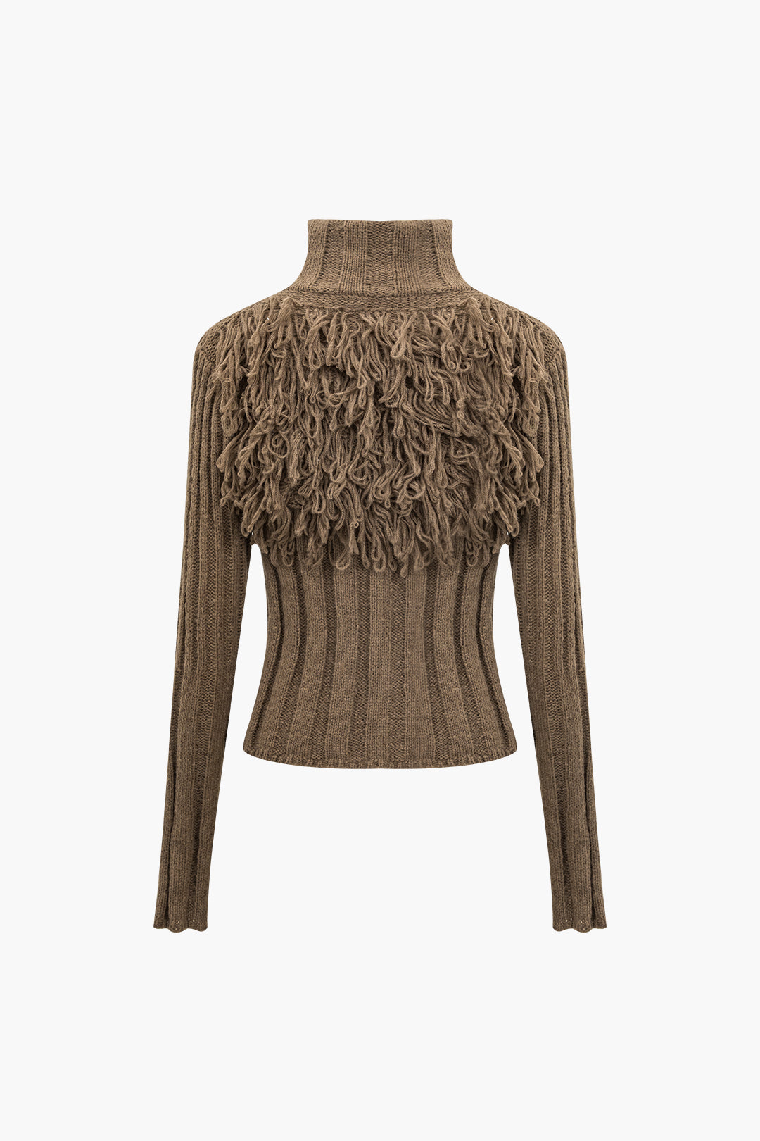 Solid Sweater Fringe Zipper Long-Sleeve Top