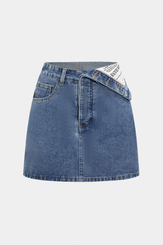 Denim Asymmetrical Pocket Skirt