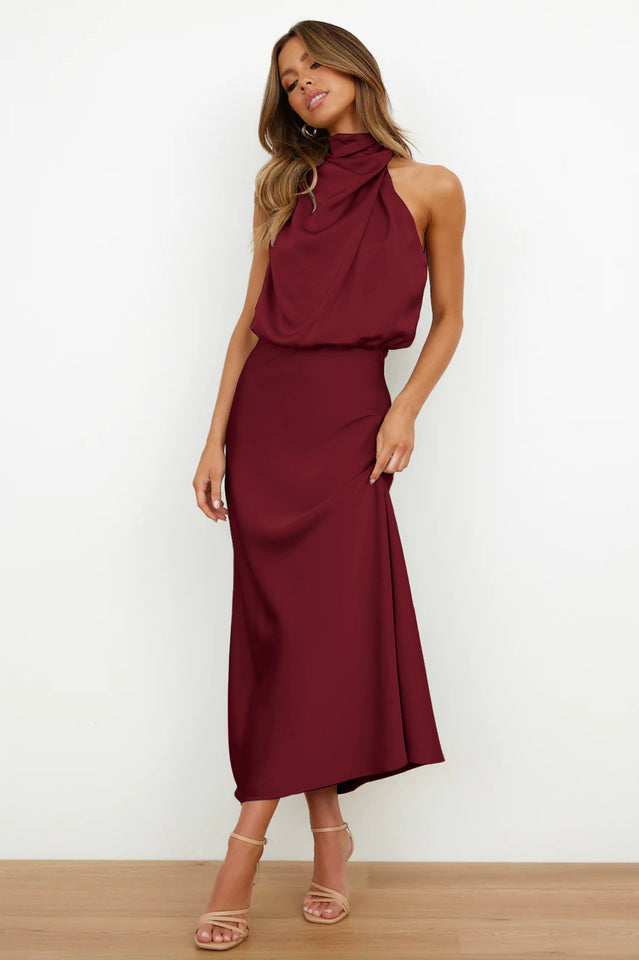 Halter Sleeveless Satin Bridesmaid Dress