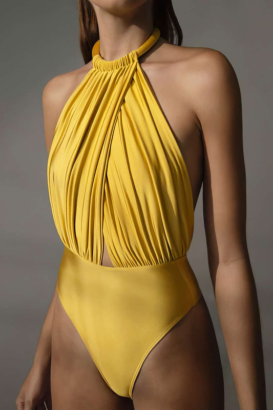 Ruched Crossed Backless Bodysuit