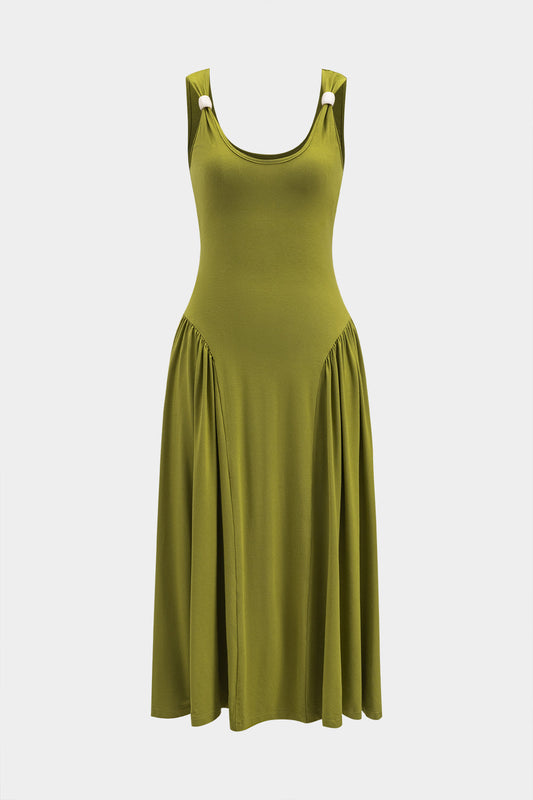 Beaded Ruched Sleeveless Midi Dress