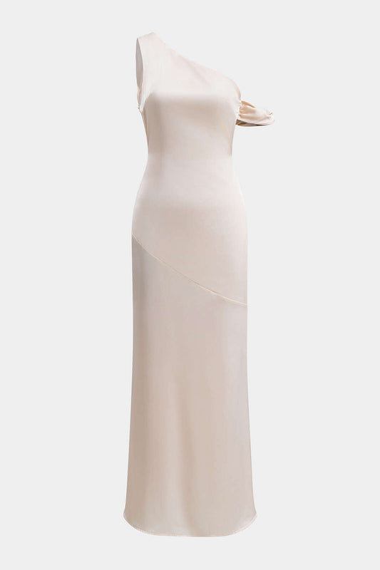 Satin Asymmetrical One Shoulder Backless Maxi Dress