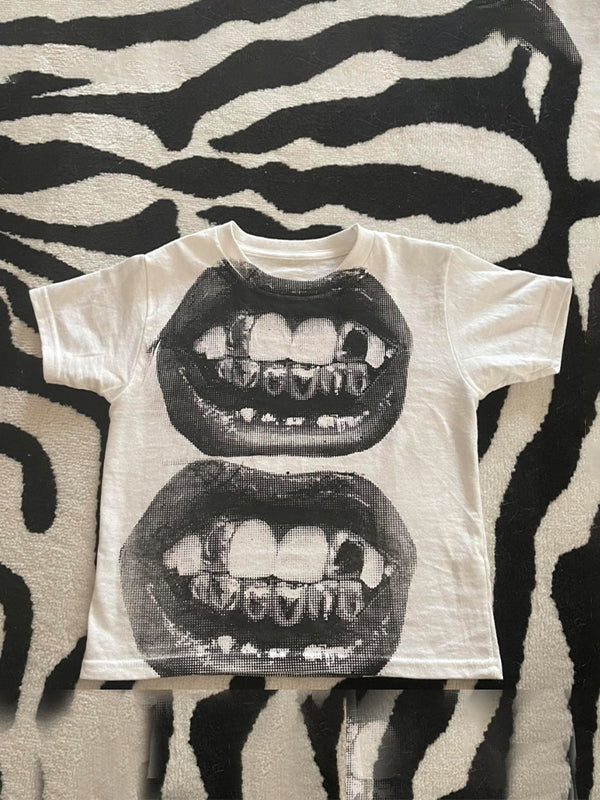 Punk Short Sleeve Tee with Teeth Print