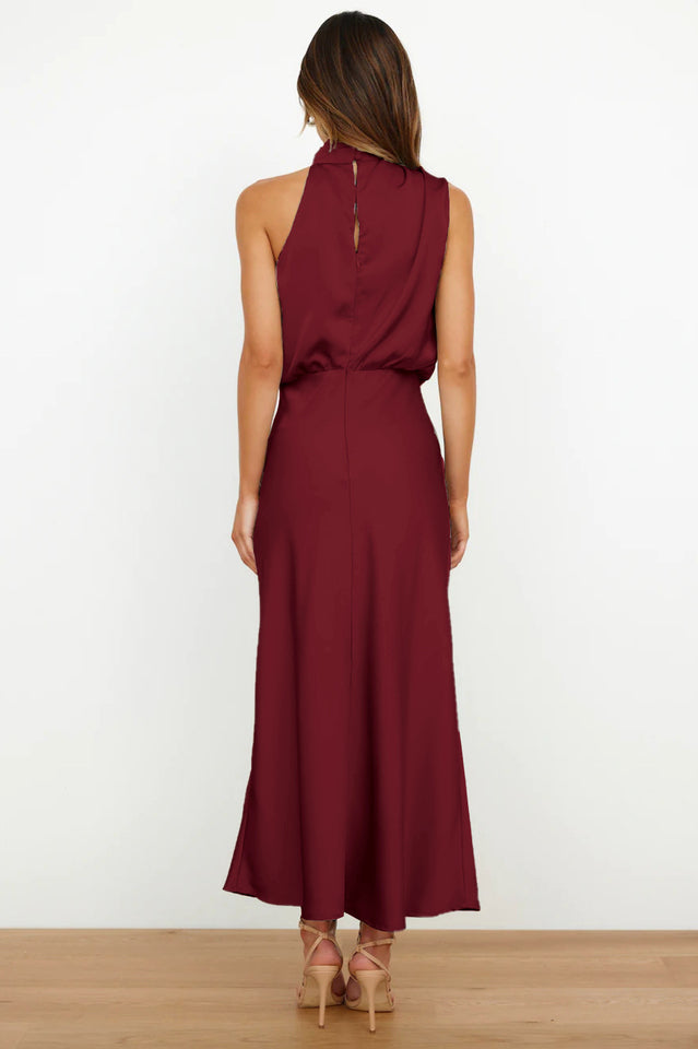 Halter Sleeveless Satin Bridesmaid Dress