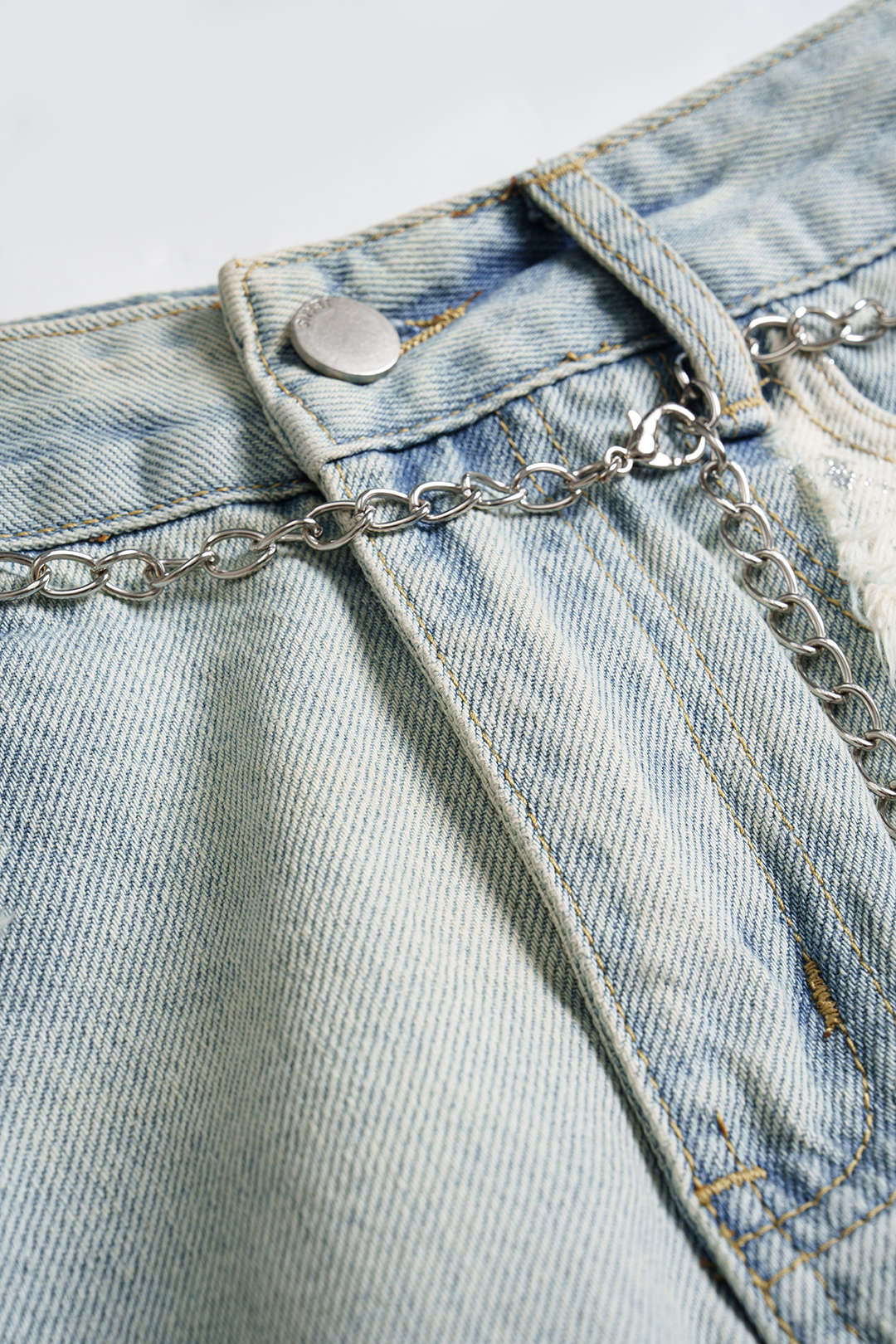 Denim Metallic Belted High Waist Pocket Skirt