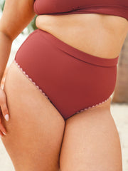 Brick Red Contrast Stitch Plus Size Bikini Bottom