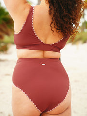 Brick Red Contrast Stitch Plus Size Bikini Bottom