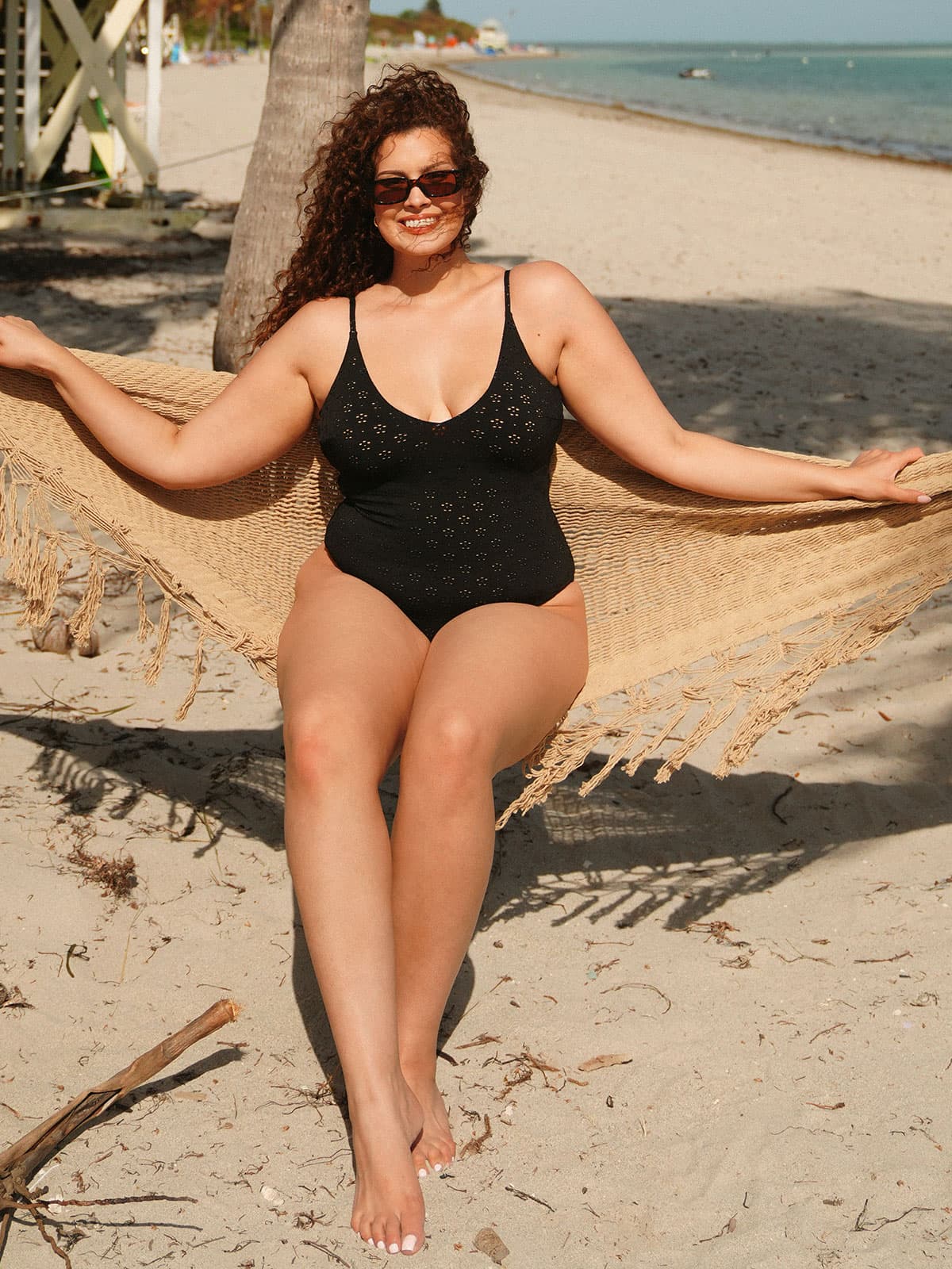 Black Floral Cutout Plus Size One-Piece Swimsuit