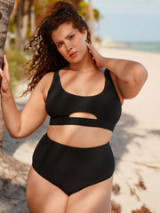 Black Cutout Ribbed Plus Size Bikini Top