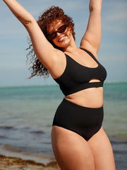 Black Cutout Ribbed Plus Size Bikini Top