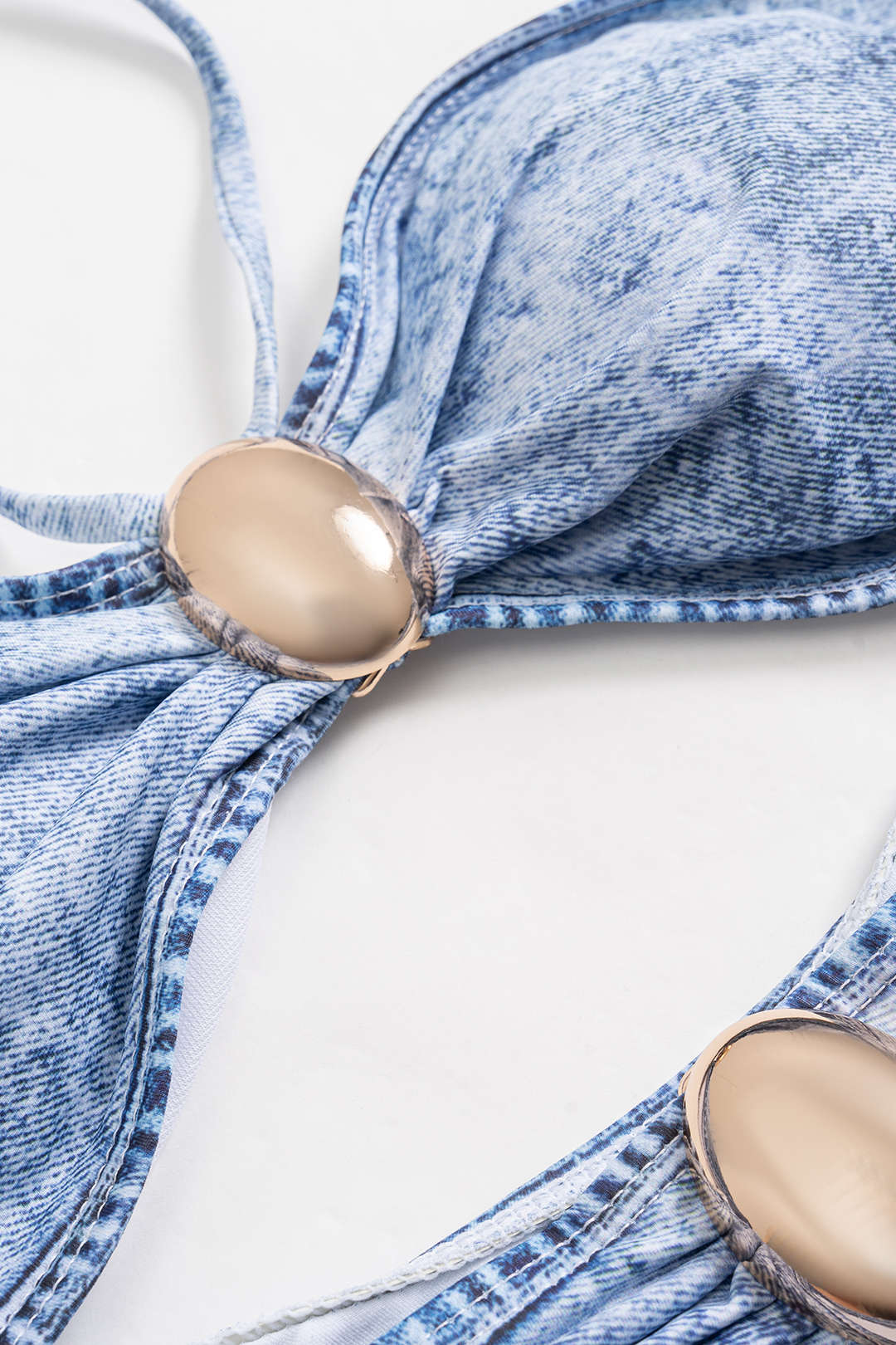 Denim Print Metallic One-Piece Swimsuit