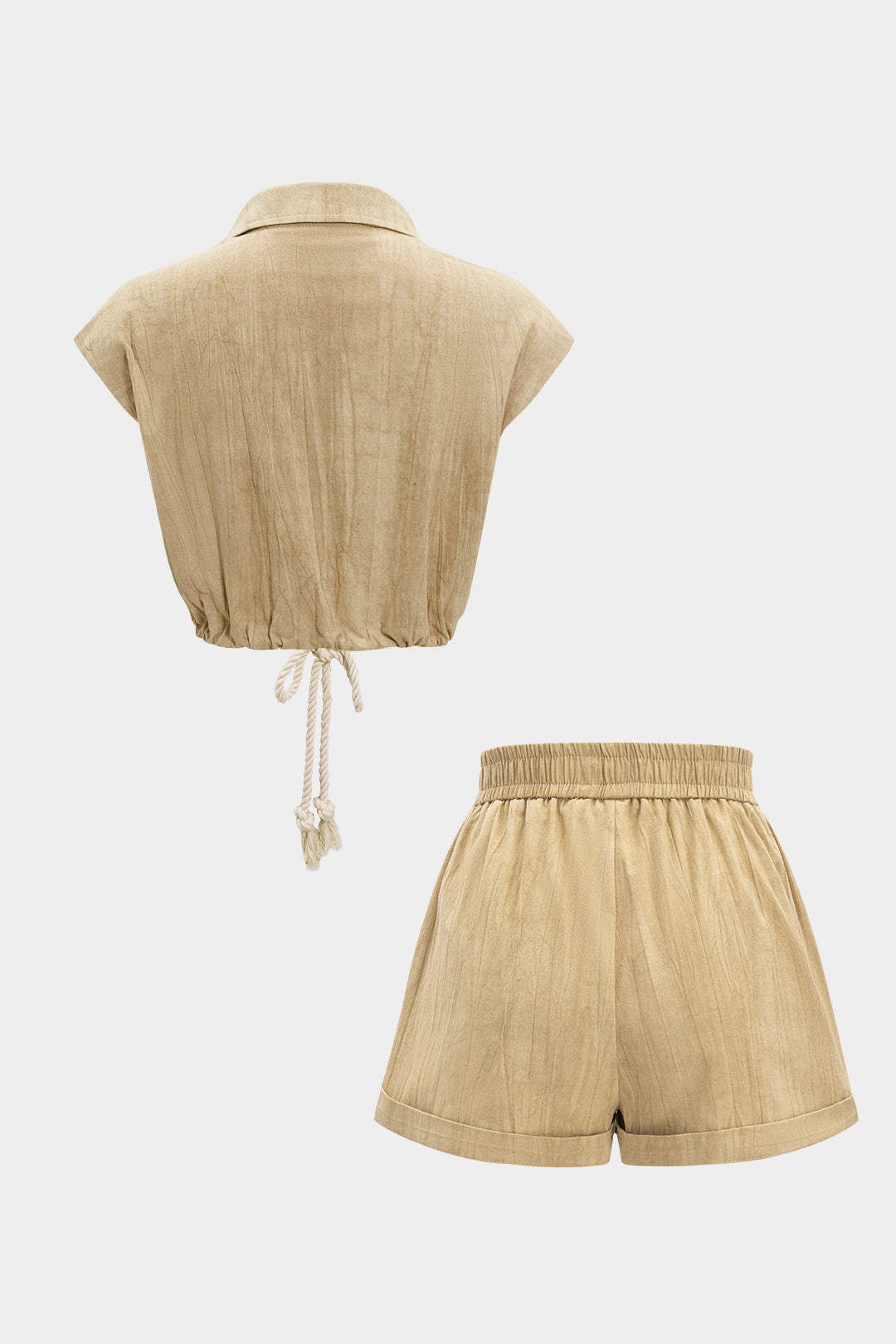 Ruched Drawstring Tank Top And High Waist Shorts Set