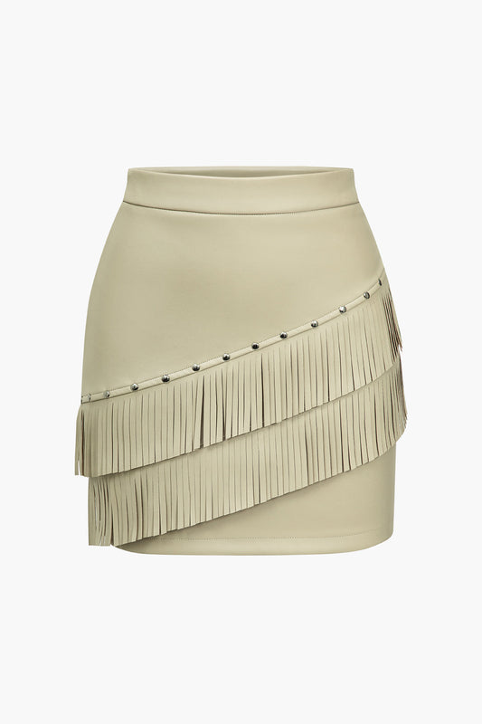 Solid Fringe Studded Skirt