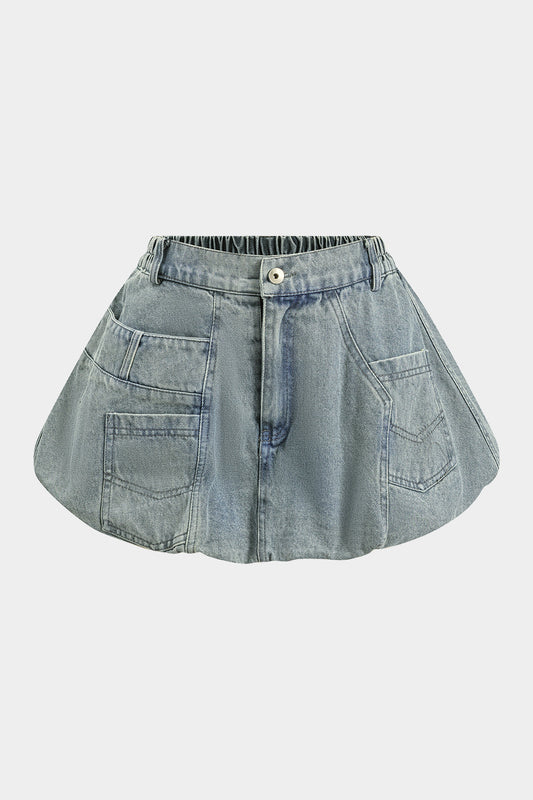 Denim Ruched Flap Pocket Skirt