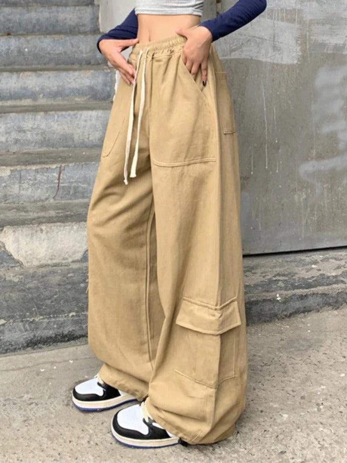 Vintage Drawstring Baggy Cargo Pants with Big Pockets