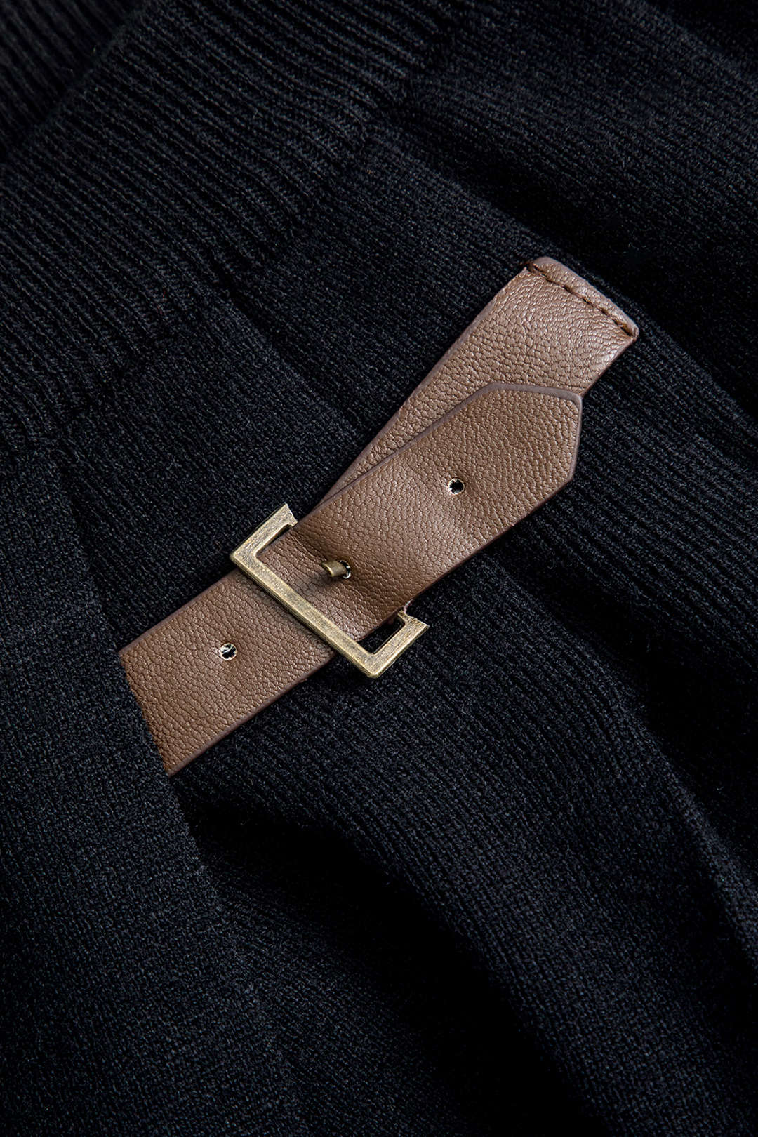 Solid Knit Belted Button Decoration Skirt