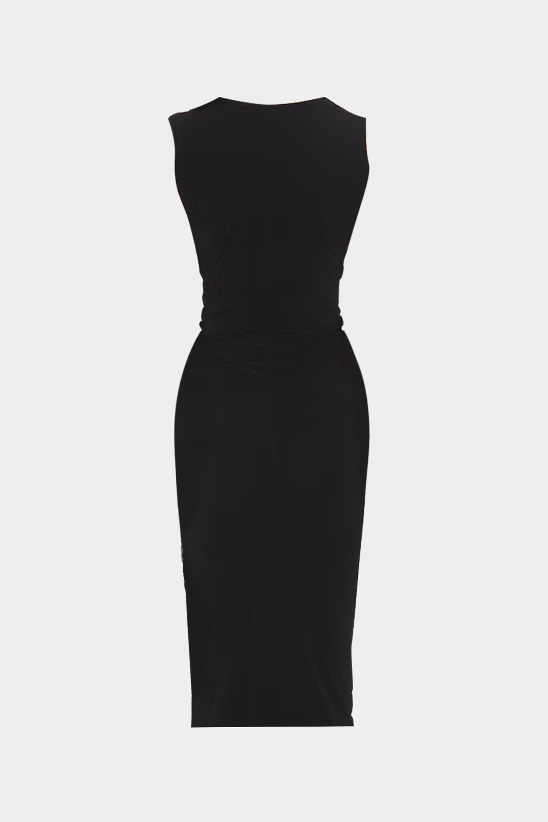 Ruched V-Neck Slit Asymmetrical Sleeveless Midi Dress