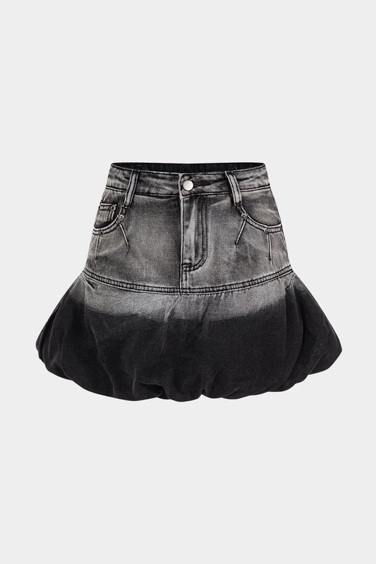 Denim Pocket Button Puff Skirt